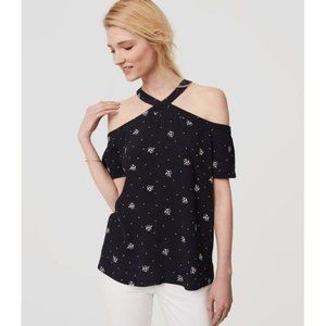 EUC LOFT Navy Petaled Cold Shoulder Halter Top XL